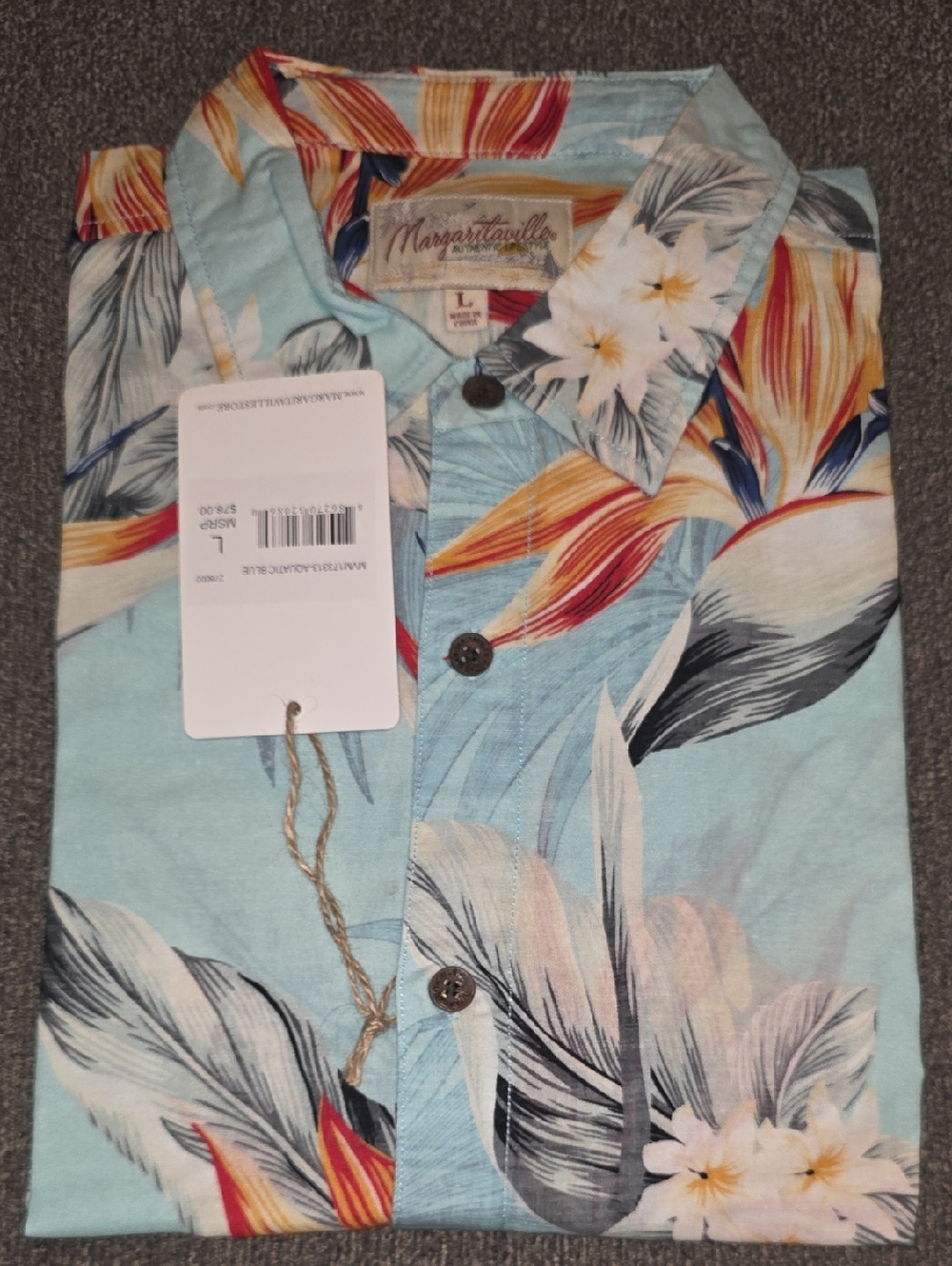 Margaritaville Light Blue Tropical Floral Camp Shirt